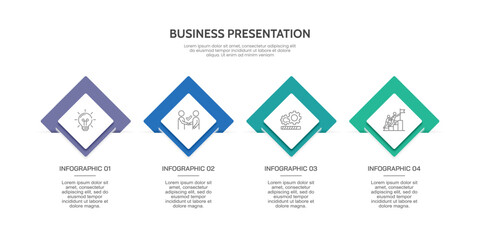 4 Steps Business Process Flow Infographic with Rhombus Elements. Presentation, Plan and Strategy. Vector illustration.
