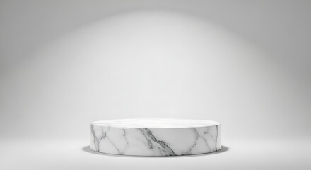 Minimalist white marble podium with dramatic spotlight creating a clean and elegant product display background