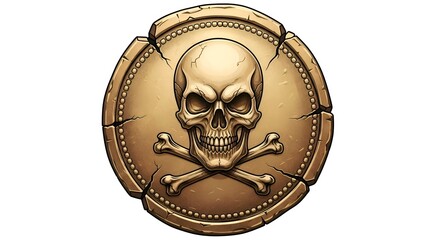 Naklejka premium Illustration of a pirate gold coin with skull engraving, clean surface