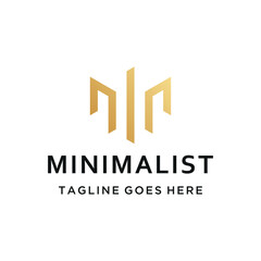 Golden Initial Letter M N with geometric abstract line pattern for Modern Luxury brand corporate identity or real estate logo design