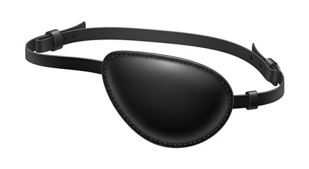 Illustration of a black pirate eye patch with leather strap, clean white background