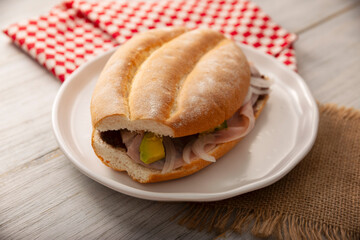 Mexican ham sandwich, in Mexico it is called Torta de Jamon, it is the most popular of the Mexican Tortas and the recipe varies depending on who prepares it, made with bolillo o telera bread.