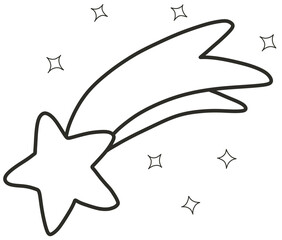 A whimsical night-themed line art illustration for coloring, featuring magical elements like the moon, stars, candle, and cozy house. Perfect for DIY projects, coloring pages, and printable art inspir