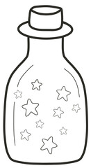 A whimsical night-themed line art illustration for coloring, featuring magical elements like the moon, stars, candle, and cozy house. Perfect for DIY projects, coloring pages, and printable art inspir