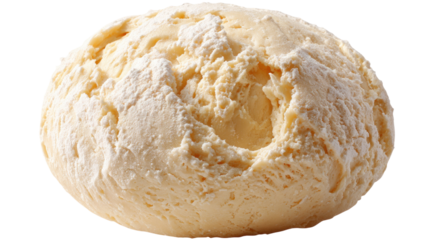 Raw dough ball with soft texture and smooth surface showing bakery ingredient for bread or pizza preparation isolated on white background