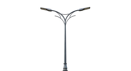 Modern y shaped street lamp with two lights on a pole isolated on transparent background