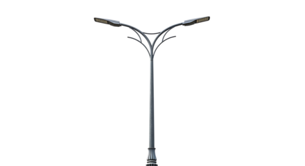 Modern y shaped street lamp with two lights on a pole isolated on transparent background