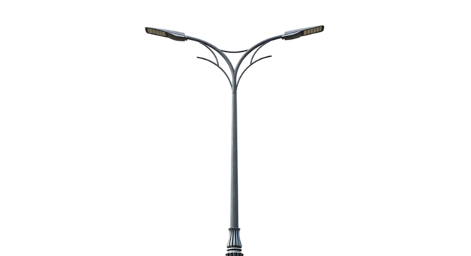 Modern y shaped street lamp with two lights on a pole isolated on transparent background