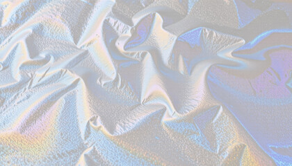 Iridescent foil texture holographic surface pearlescent shimmer pastel gradient abstract background crumpled fabric soft light minimal design