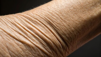 Fototapeta premium Close-up of a wrinkled skin surface on an arm, highlighting texture and details.