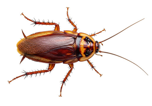 Detailed close-up of a brown american cockroach insect pest control vector graphic isolated on transparent background