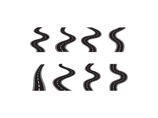 Illustration of winding road vector illustration set curved asphalt road or highway with markings road trip and journey route