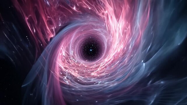 Cosmic Swirl: A mesmerizing cosmic formation, showcasing a captivating swirl of vibrant hues around a central black hole, beckoning viewers into the depths of space.