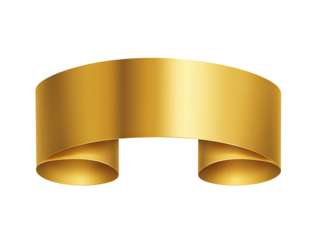 Golden metallic banner with curled ends on black background