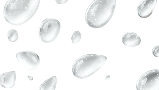 Transparent droplets scattered across a dark background