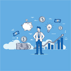 Financial Growth Illustration Businessman with Savings, Investment, and Success Concept