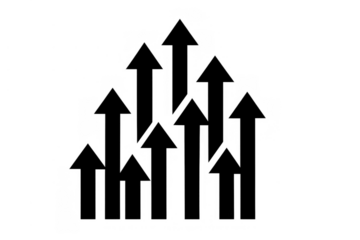 Multiple black arrows moving up creating a strong sense of increasing growth, progress, and success on a transparent background