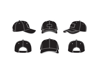 Illustration of baseball cap vector set collection of different views of a classic baseball cap in black color