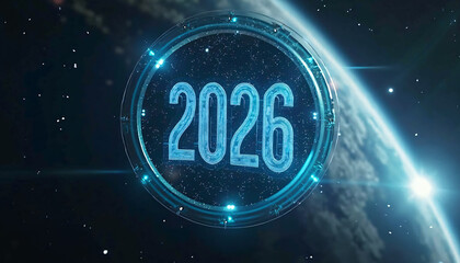 Year 2026 in Digital Frame with Planet