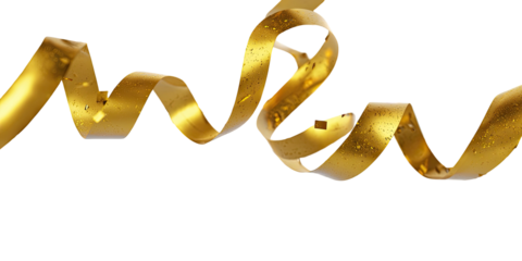 Glittering golden ribbon with sparkling confetti on black