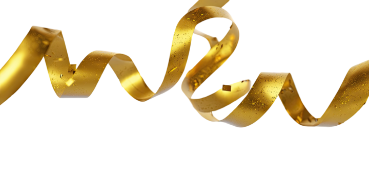 Glittering golden ribbon with sparkling confetti on black