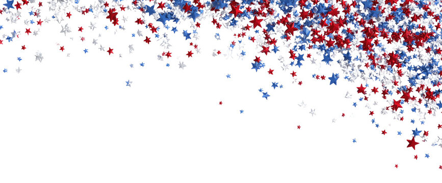 Red, white, and blue stars scattered across black background - Powered by Adobe