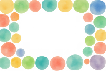 Watercolor polka dot frame creating a colorful border, drawing attention to central copy space on transparent background