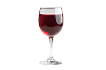 A transparent stemmed glass filled with dark red liquid
