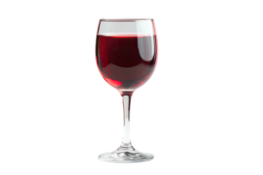 A transparent stemmed glass filled with dark red liquid