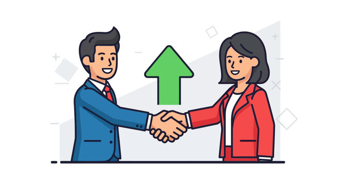 Business deal handshake with upward arrow