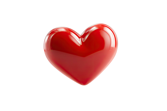 Glossy red heart shape, rendered in 3D, isolated on black background