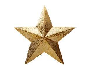 A metallic golden five-pointed star, detailed and textured