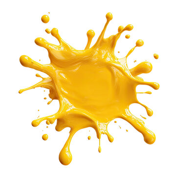 Vibrant yellow liquid splashes and splatters on a dark background
