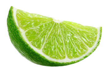 Fresh lime wedge with vibrant green peel and juicy segments