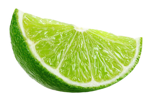 Fresh lime wedge with vibrant green peel and juicy segments