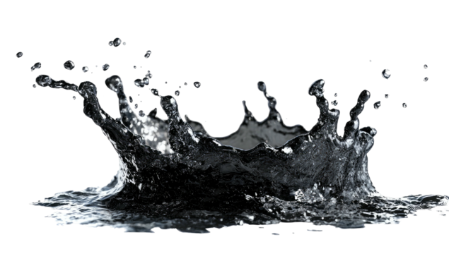 Liquid splash frozen in motion with droplets flying