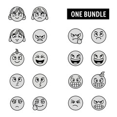 Collection of Hand Drawn Emoji Faces Expressing Various Emotions.