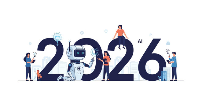 Future technology concept with robot and people