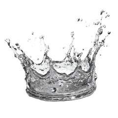A crown-shaped splash of clear liquid against a black background