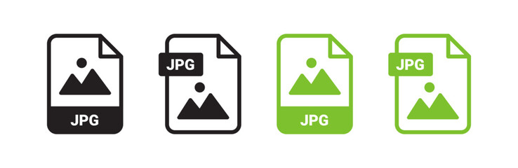JPG document icons in black and green, representing image file formats for digital photography and visual content storage