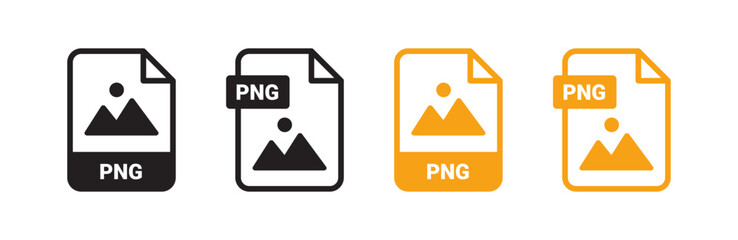 PNG document icons in black and orange, representing image file formats with transparency for digital design and photography