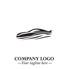 Car Running Fast Logo Symbol in Black on the White Background with Dynamic Speed Design