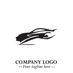 Car Running Fast Logo Symbol in Black on the White Background with Dynamic Speed Design