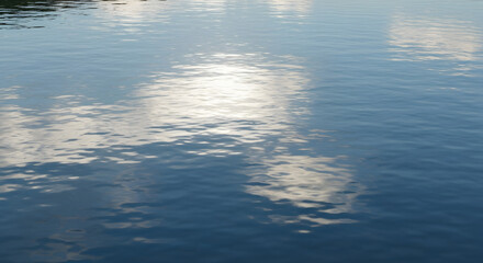 Serene Blue Water Surface with Gentle Rippling Reflections of Bright Sunlight and Soft Clouds, Creating a Peaceful and Tranquil Natural Background or Textured Abstract