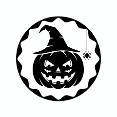 Halloween symbols icon set. Jack-o'-lantern, ghost, witch hat, bat, and spider silhouettes isolated on white background.