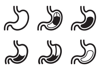 Human Stomach Icon Set – Medical Anatomy Vector Illustrations for Healthcare and Biology Design