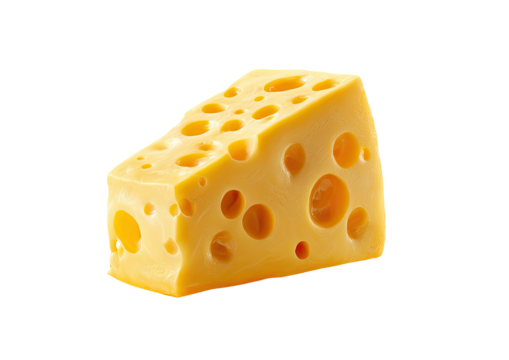 Wedge of Swiss cheese with many visible holes against black background