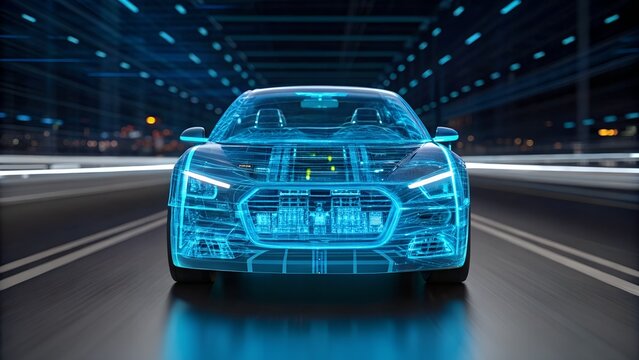 Modern electric car design concept on the road at night - Powered by Adobe