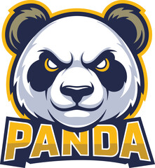 Fierce panda mascot with yellow eyes and bold text, aggressive animal logo vector, strong branding design for sports, gaming, or identity use
