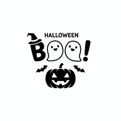 Halloween Icons Graphic: Jack-o'-Lantern, Ghost, Witch Hat, Moon, and Bats Silhouette Vector Illustration